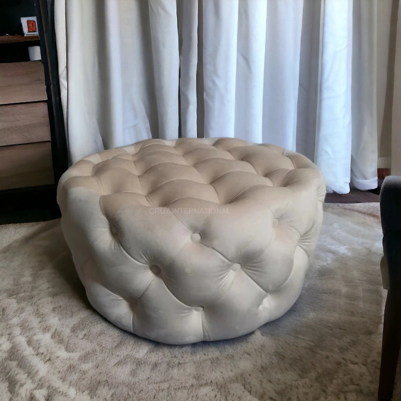 Retro Button Tufted Fabric Ottoman Bench for Living Room Office Bedroom