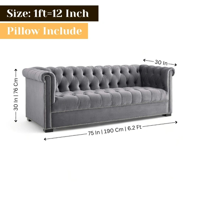 Royal Fabric 3 Seater Sofa Couch for Your Living Room, Office (Grey)