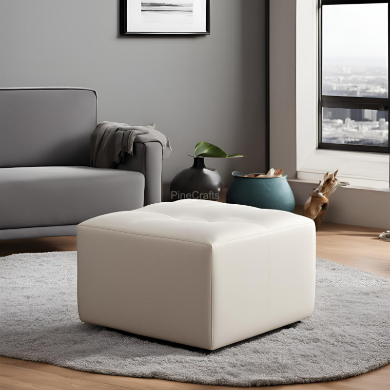 PineCrafts Square Puffy Ottoman (Beige)