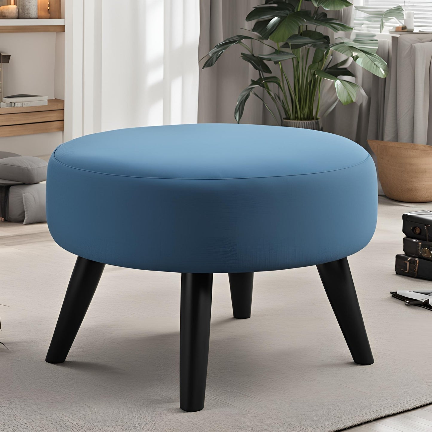 PineCrafts Round Shape Puffy Ottoman (Blue)