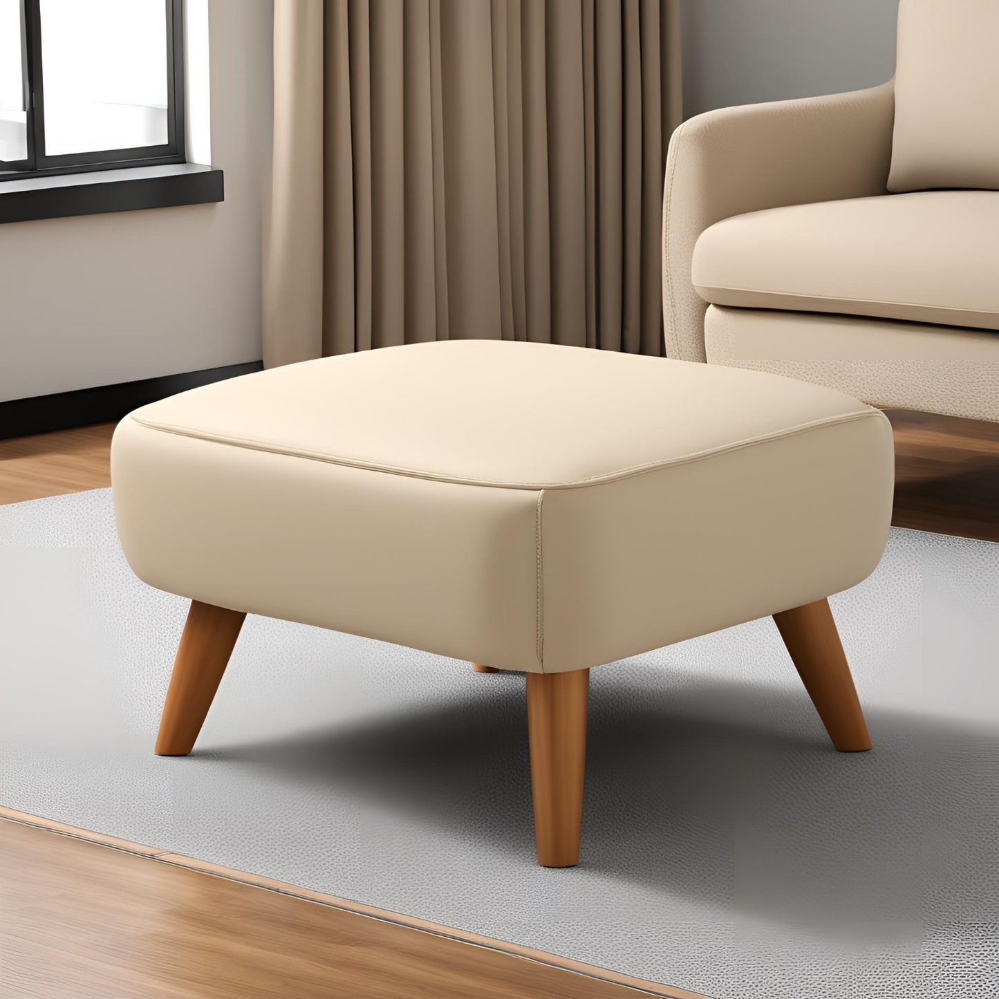 PineCrafts Square Shape Puffy Ottoman (Beige)