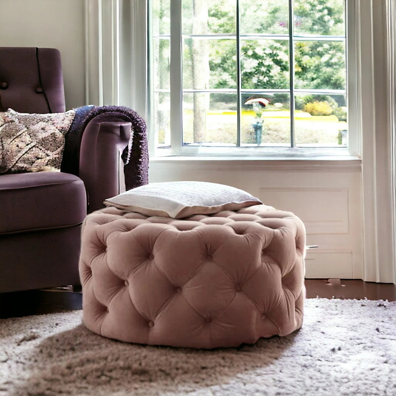 Retro Button Tufted Fabric Ottoman Bench for Living Room Office Bedroom