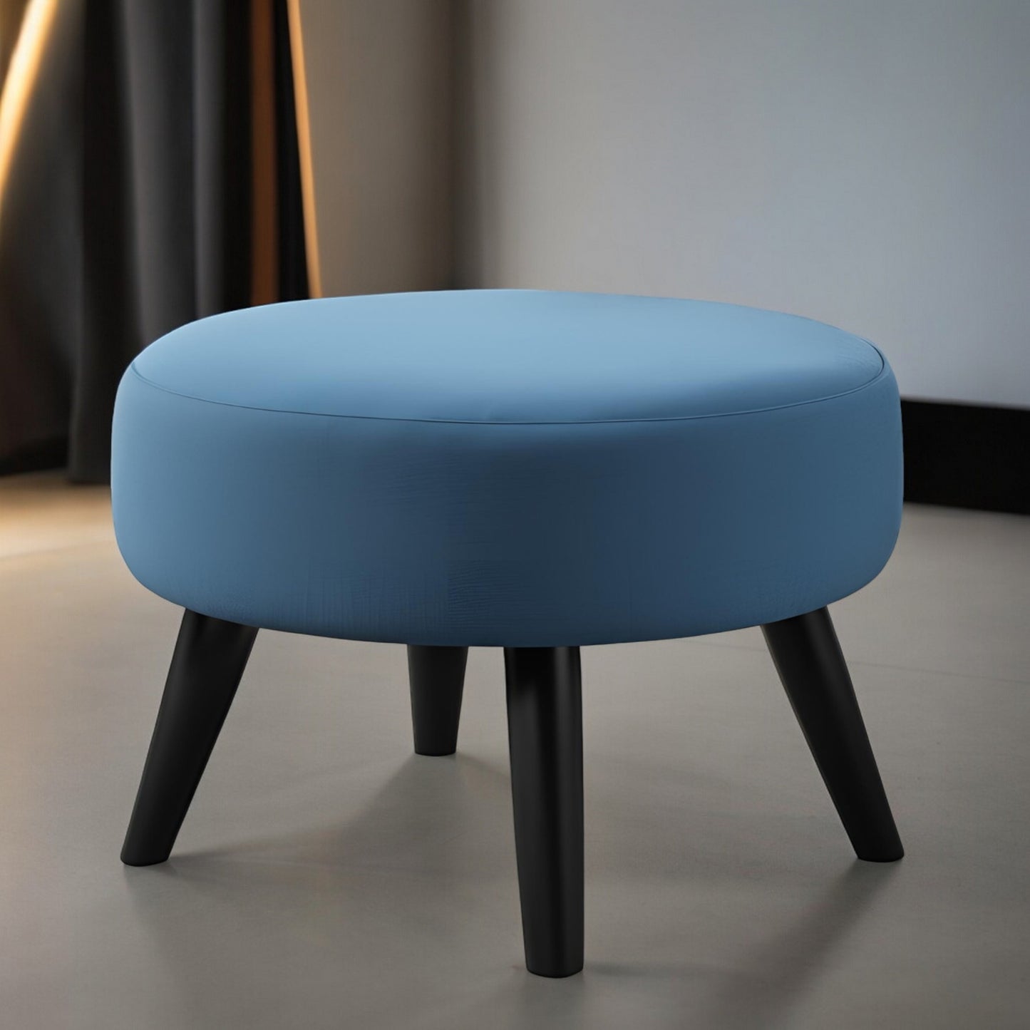 PineCrafts Round Shape Puffy Ottoman (Blue)