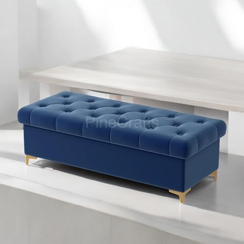 PineCrafts Upholstered Ottoman Bench | Settee with Wooden Legs | Modern Furniture for Home, Office, and Entryway (Sky Blue)