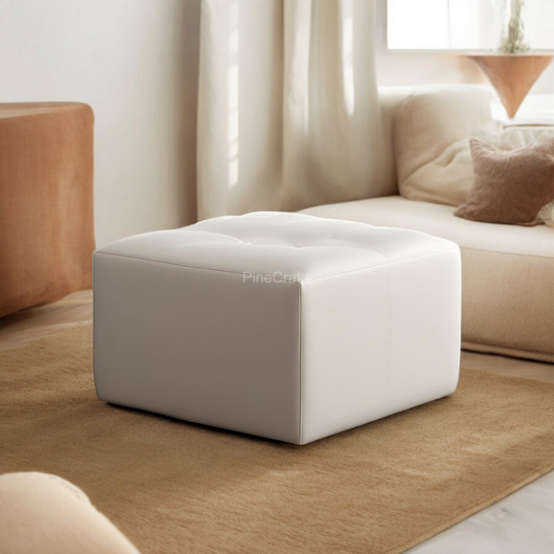 PineCrafts Square Puffy Ottoman (Beige)