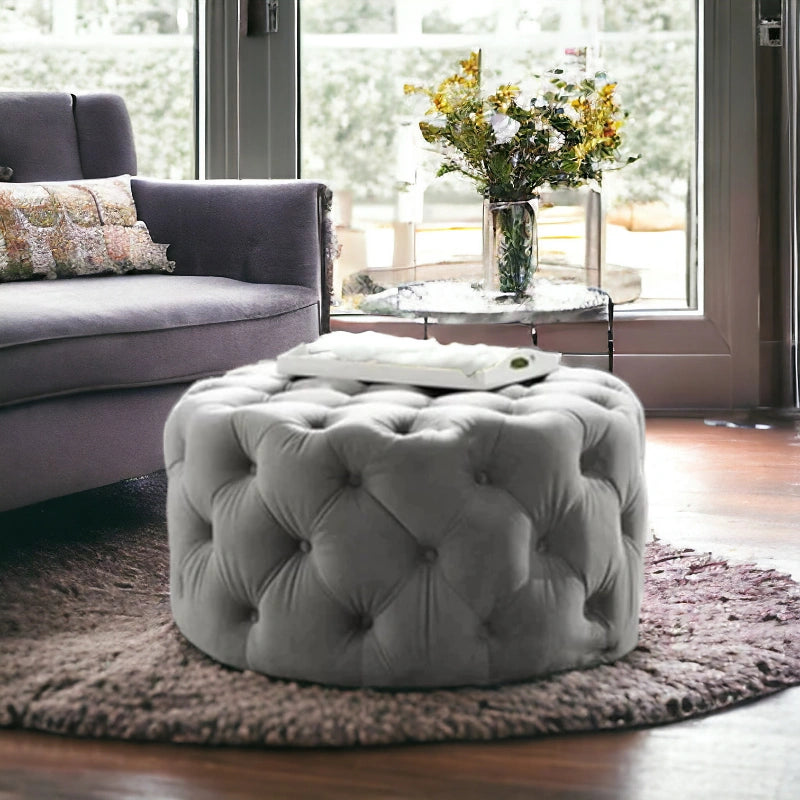 Retro Button Tufted Fabric Ottoman Bench for Living Room Office Bedroom