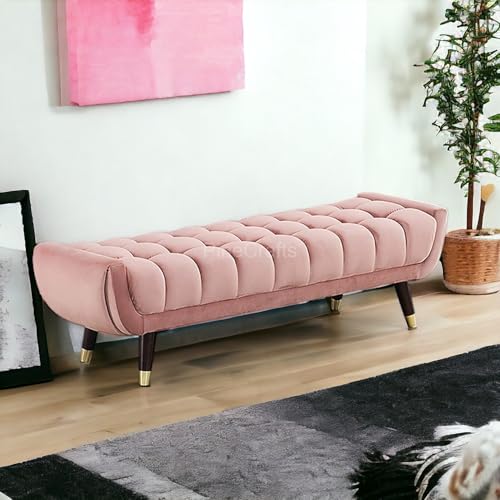 PineCrafts Modern Velvet Settee & Bench - Sturdy Solid Wood Frame - Perfect for Living Room & Entryway (Firozi)