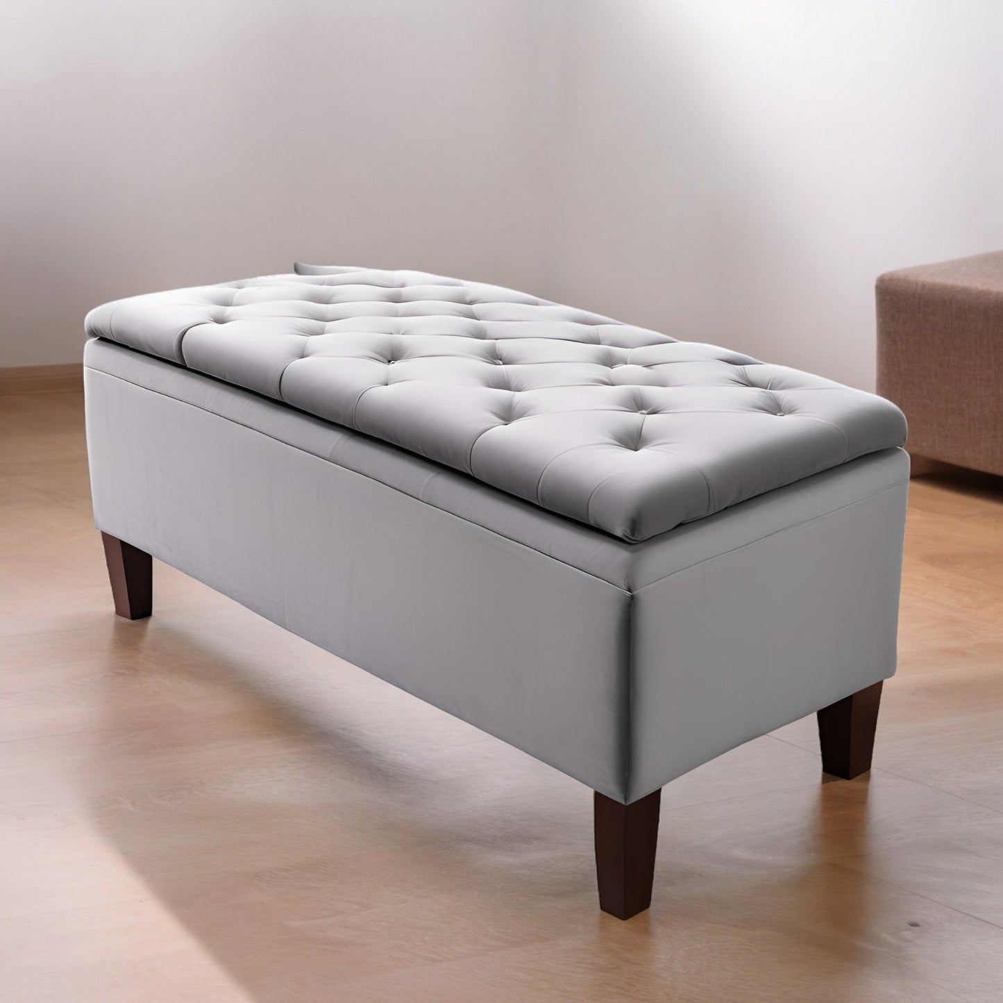 Fabric Velvet-Topped Wooden Bench