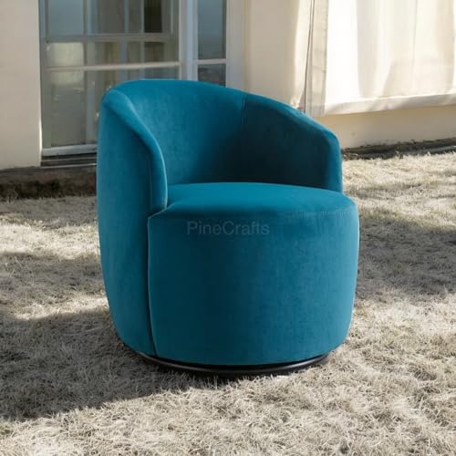 PineCrafts Space-Saving Accent Chair | Modern Wooden Living Room Armchair for Small Apartments (Sapphire Serenity)