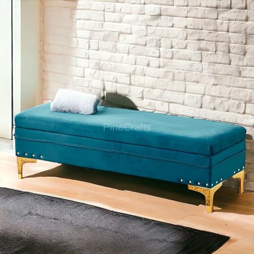 PineCrafts Velvet Settee, Bench & Storage Ottoman - Solid Wood Frame - 1-Year Warranty for Stylish & Practical Home Decor (Yellow)