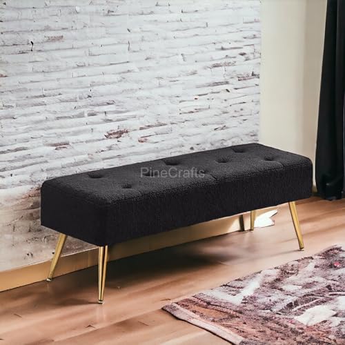 PineCrafts Velvet Settee & Bench - Durable Solid Wood Frame - Ideal for Living Room & Bedroom Decor (Master Black)