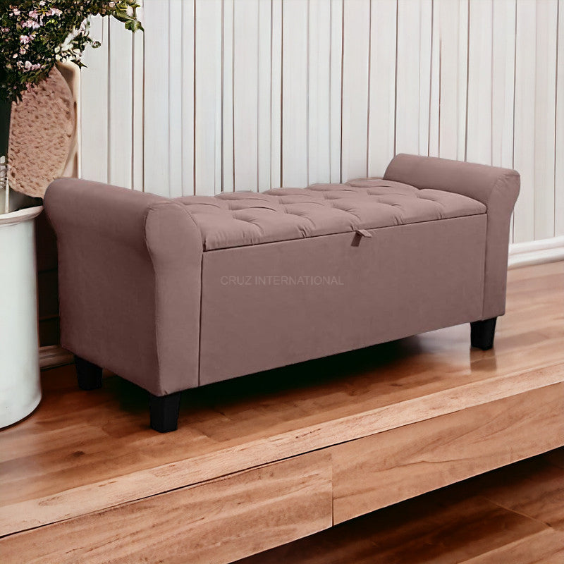 Velvet Fabric Ottoman Bench Couch with storage for Room & Office Solid Wood Settee