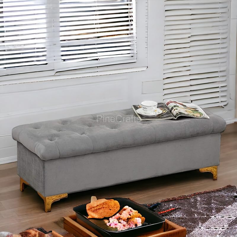 PineCrafts Plush Velvet Settee, Bench & Ottoman Set with Storage - Solid Wood Frame -Perfect for Elegant Living Spaces (Rani)