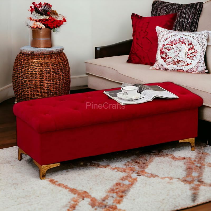 PineCrafts Plush Velvet Settee, Bench & Ottoman Set with Storage - Solid Wood Frame -Perfect for Elegant Living Spaces (Rani)