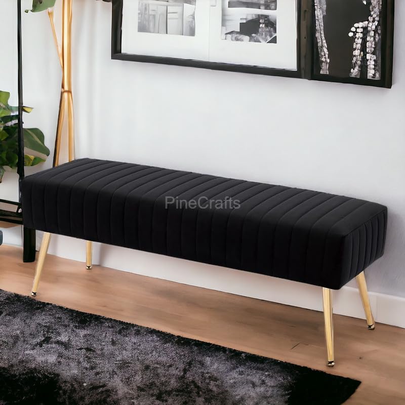 PineCrafts Velvet Settee & Bench - Durable Solid Wood Frame - Ideal for Living Room & Bedroom Decor (Master Black)