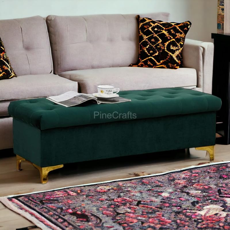 PineCrafts Plush Velvet Settee, Bench & Ottoman Set with Storage - Solid Wood Frame -Perfect for Elegant Living Spaces (Rani)