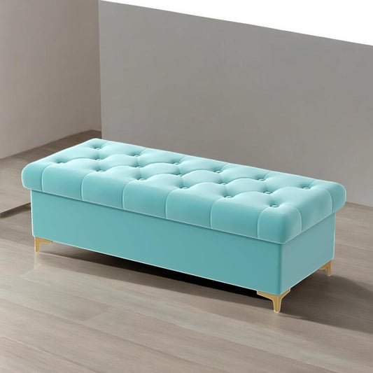 PineCrafts Upholstered Ottoman Bench | Settee with Wooden Legs | Modern Furniture for Home, Office, and Entryway (Sky Blue)