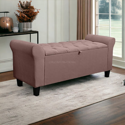 Velvet Fabric Ottoman Bench Couch with storage for Room & Office Solid Wood Settee