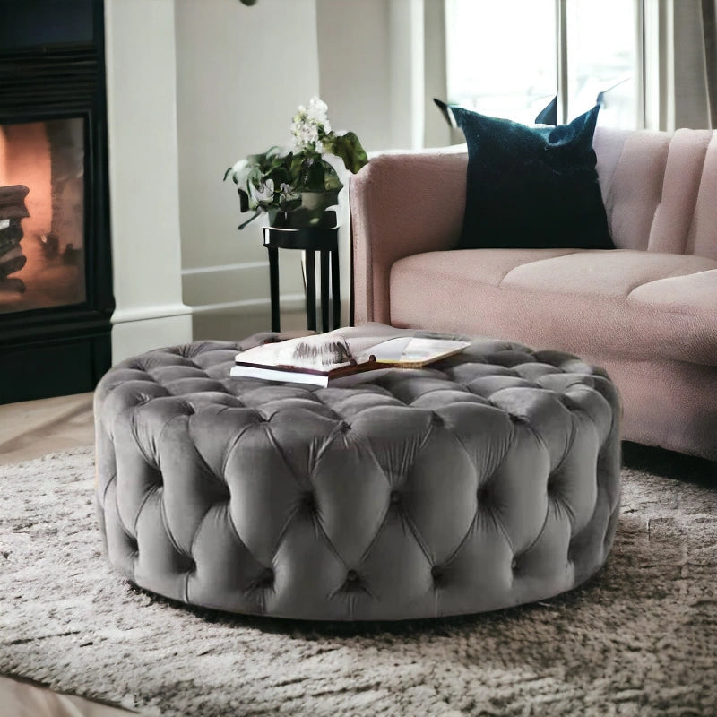 Retro Button Tufted Fabric Ottoman Bench for Living Room Office Bedroom