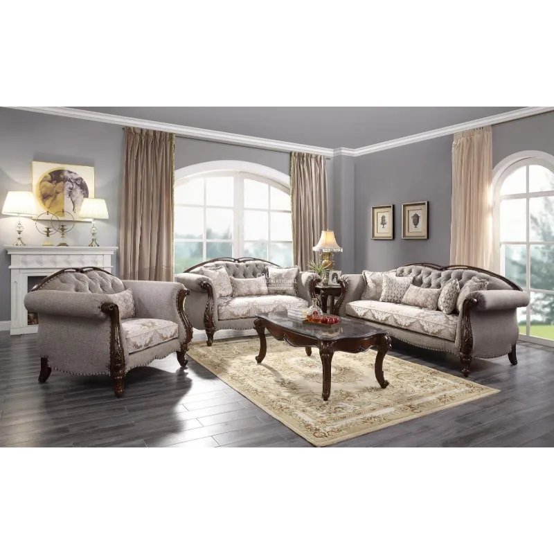 Classic Luxury Carved Teakwood Sofa (6 Seater with Table) CRUZ INTERNATIONAL