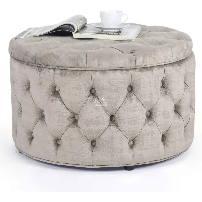 Velvet Wood Circle Ottoman CRUZ INTERNATIONAL