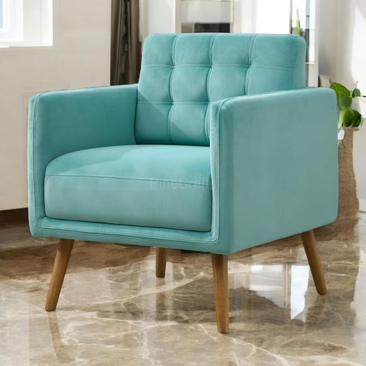 Cozy Single Seater Living Room Chair | Ergonomic Wooden Armchair for Ultimate Comfort (Sea Green)