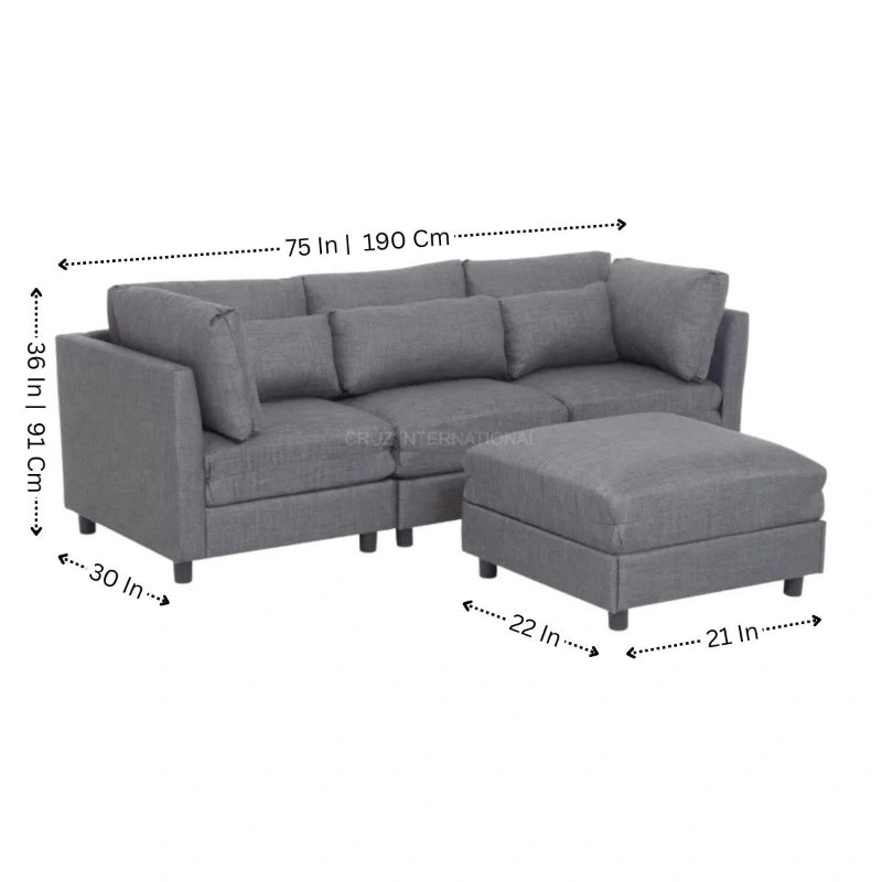 Modern 3 Seater L Shape Fabric Sofa for Your Living Room Office