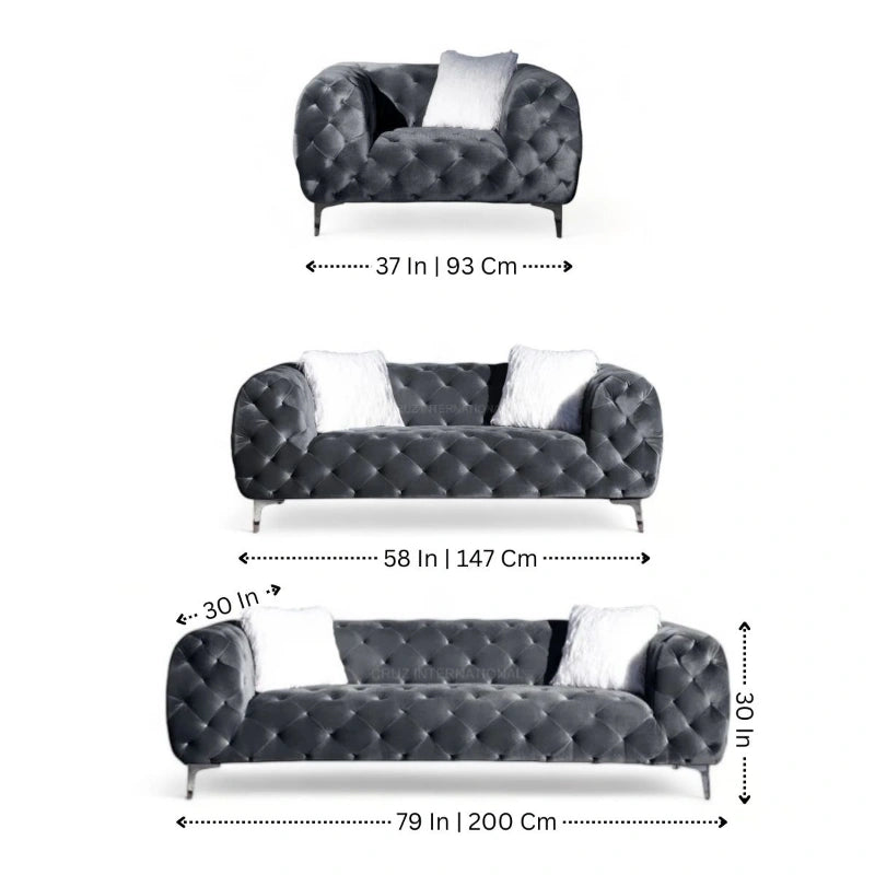 Modern Button Tufted Design Cute Look 3+1 Seater Fabric Sofa Set for Your Living Room