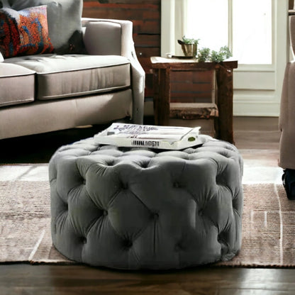 Retro Button Tufted Fabric Ottoman Bench for Living Room Office Bedroom