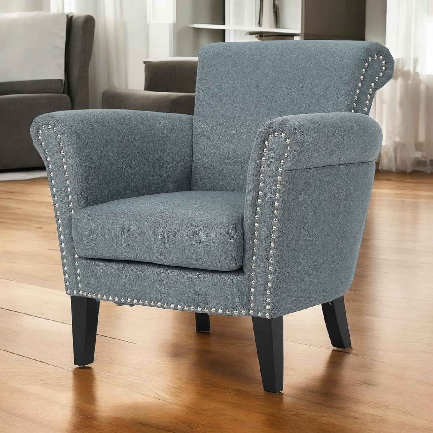 PineCrafts Elegant Upholstered Living Room Chair | Modern Design Single Seater Sofa for Small Spaces (Ocean Mist)