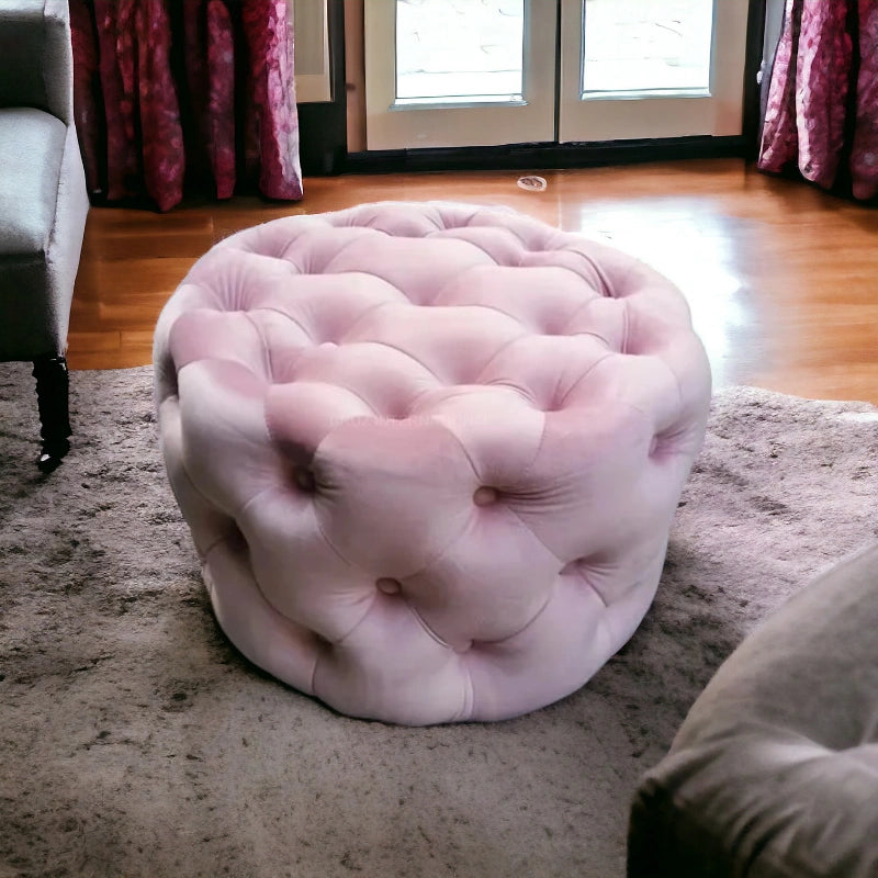 Retro Button Tufted Fabric Ottoman Bench for Living Room Office Bedroom