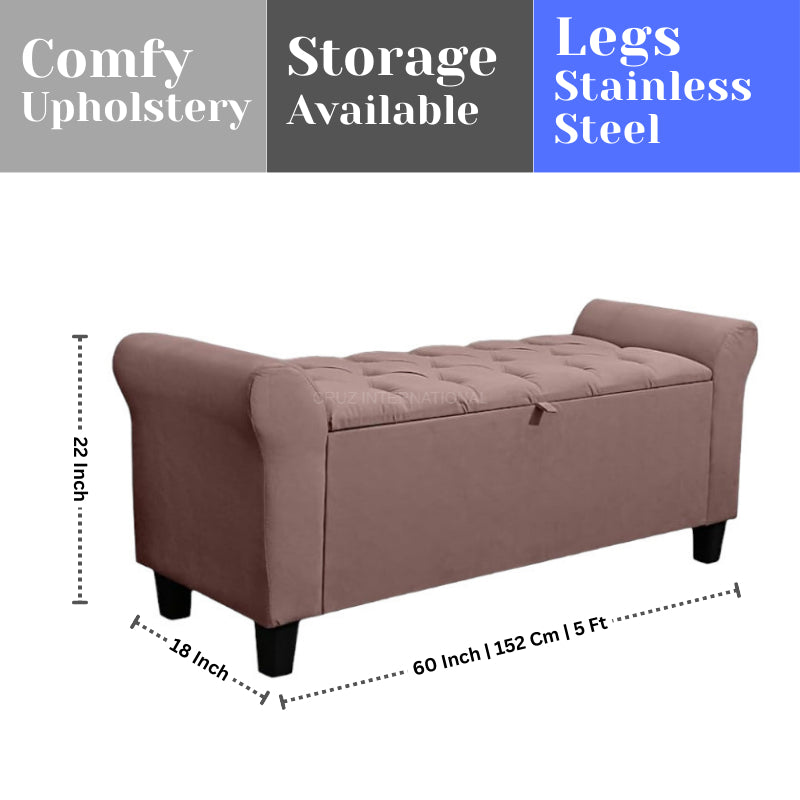 Velvet Fabric Ottoman Bench Couch with storage for Room & Office Solid Wood Settee