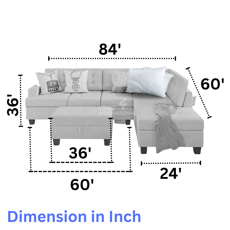 Modern L-Shape Sofa 5-Seater Solid Wood CRUZ INTERNATIONAL