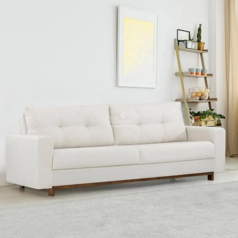 Woodland 3-Seater Solid Wood Sofa in Cream CRUZ INTERNATIONAL