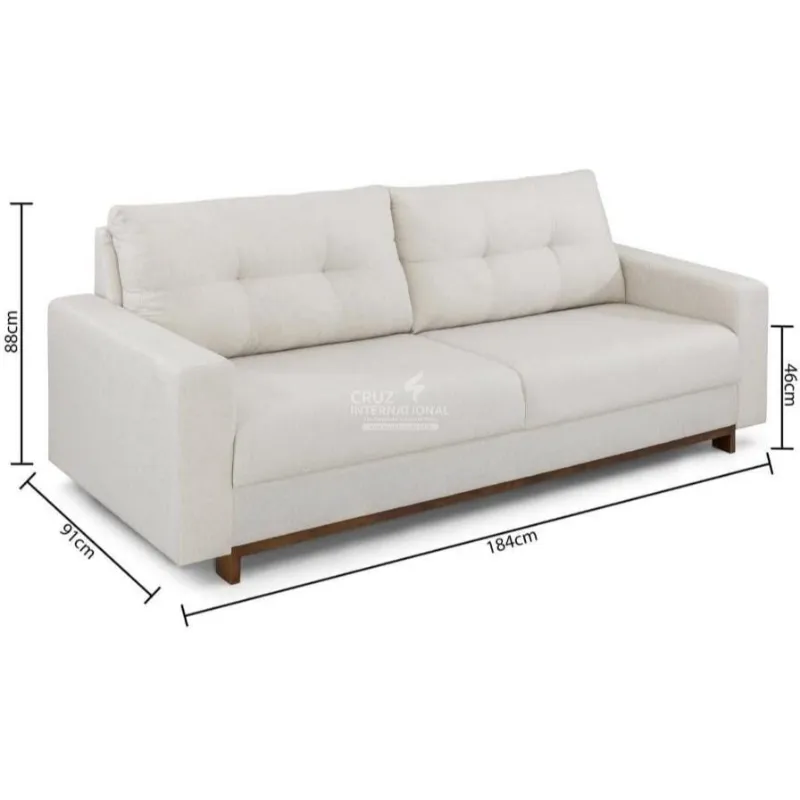 Woodland 3-Seater Solid Wood Sofa in Cream CRUZ INTERNATIONAL