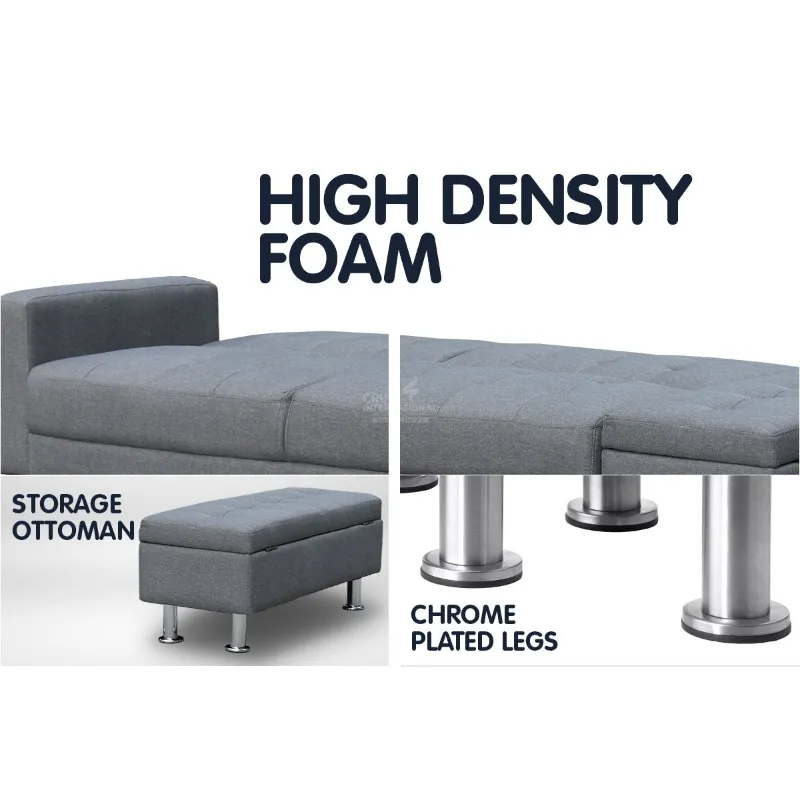 Modern Elegance: L-Shaped Sofa with Sleek Stainless Steel Legs CRUZ INTERNATIONAL